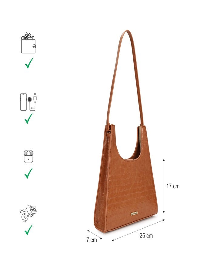 Fastrack Croco Pattern Shoulder Bag For Women | Faux Leather Shoulder Bag With Magnetic Button Closure | Trendy Handbags For Girls | Trendy Handbags, Tan - Image 4